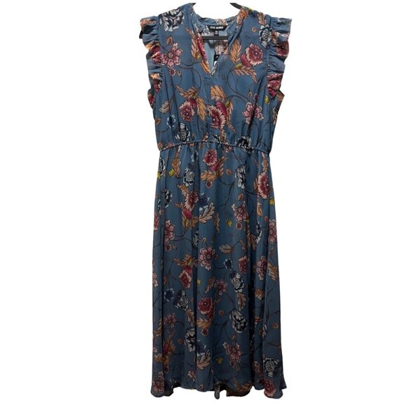 Steve Madden Allegra Floral Midi Dress Size M Cadet Blue - Picture 4 of 8